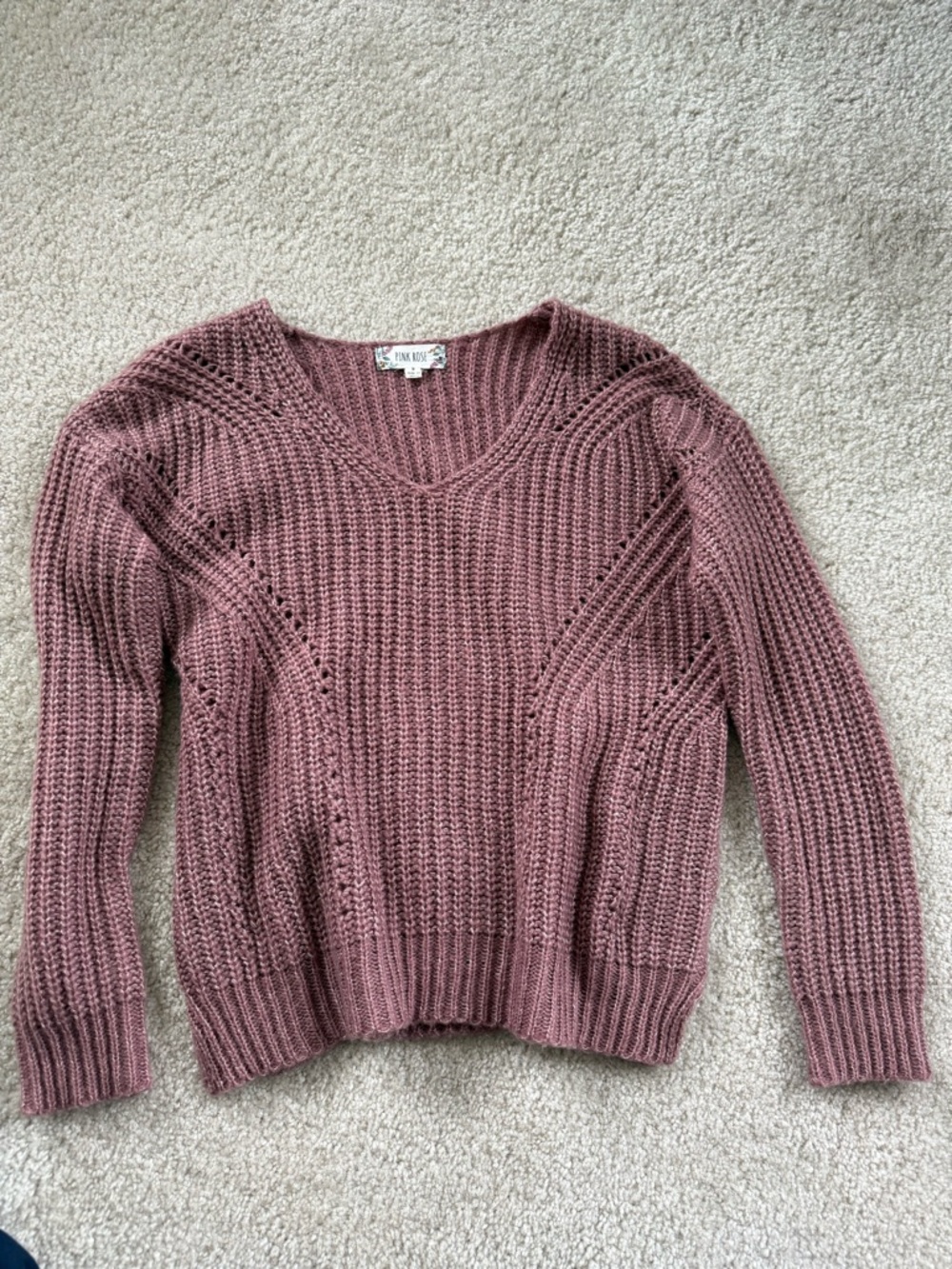 Pink Rose V-Neck Knit Sweater